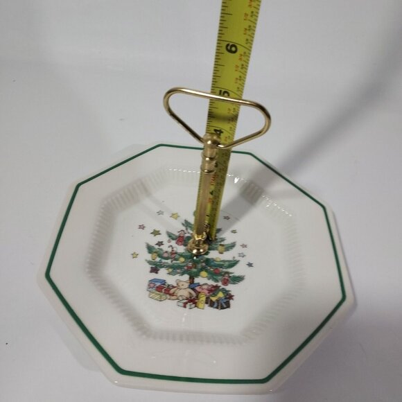 Nikko Happy Holiday Porcelain 2 Tier Octagon Serving Tray w/ Post Gold Handle - Picture 5 of 13